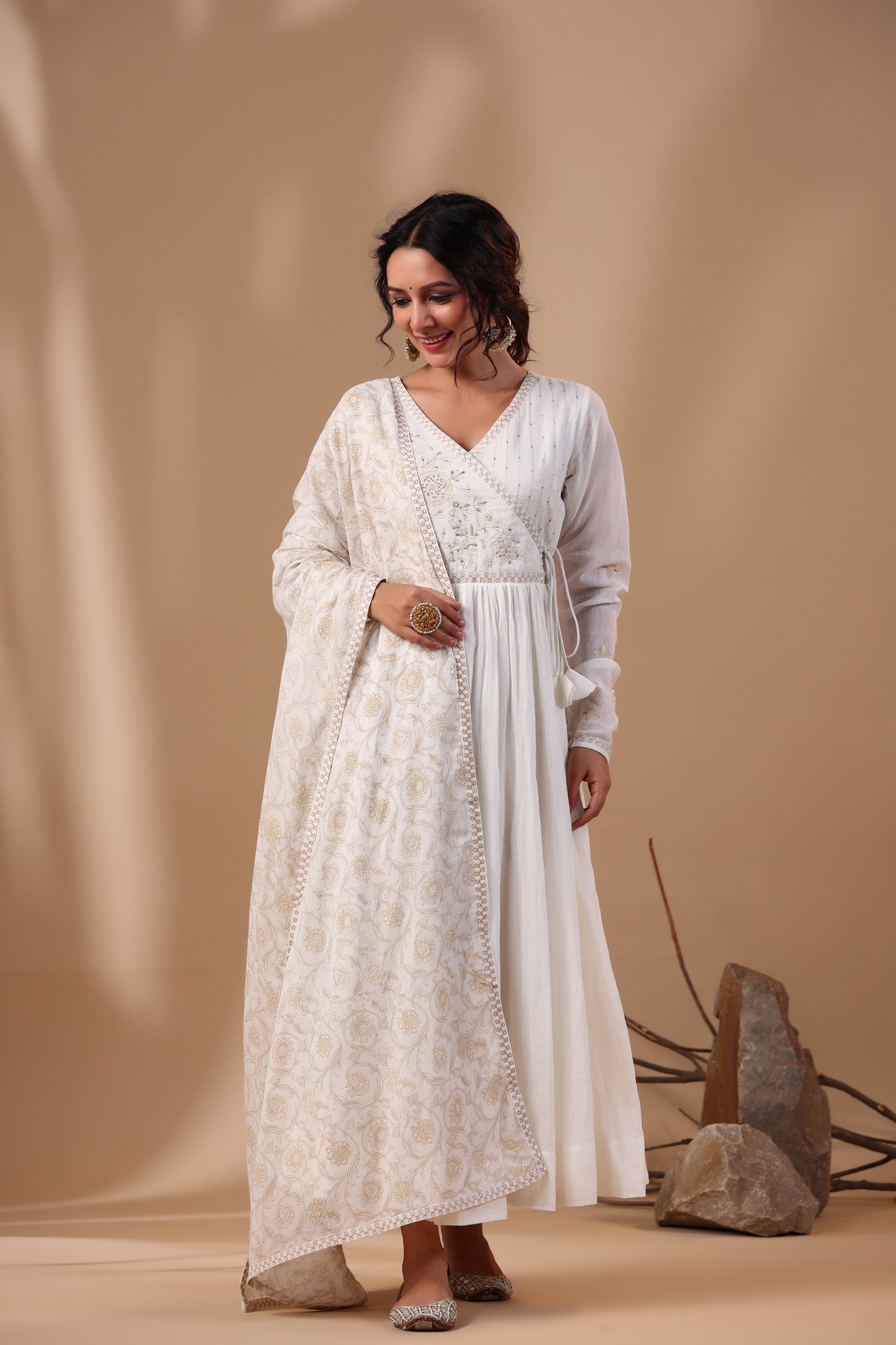 Pearl White Anarkali