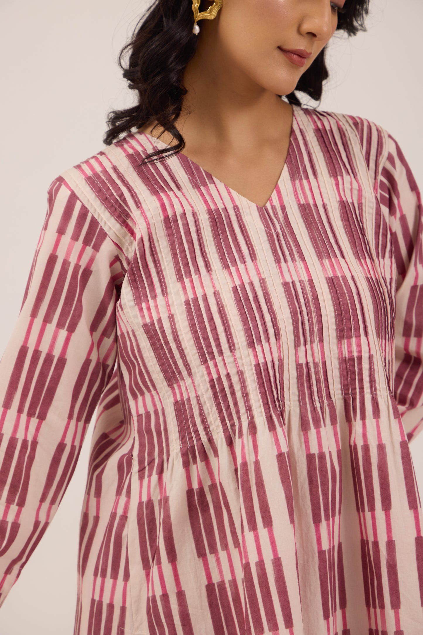 BERRY STRIPE PINTUCK SET without Dupatta