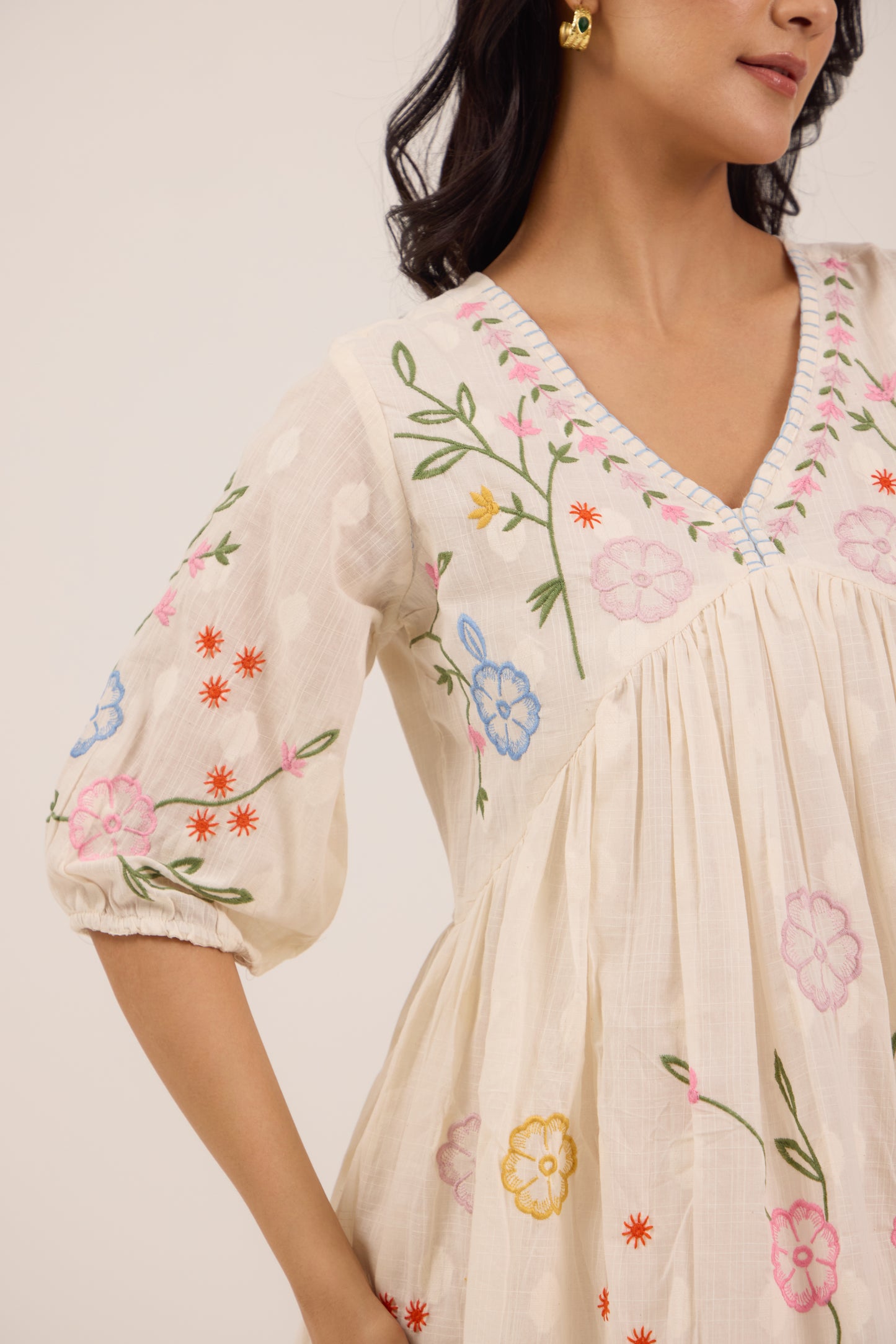 SUGAR BLOSSOM EMBROIDERED MINI DRESS