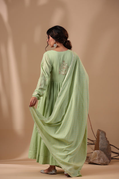 Pista Green Anarkali Set