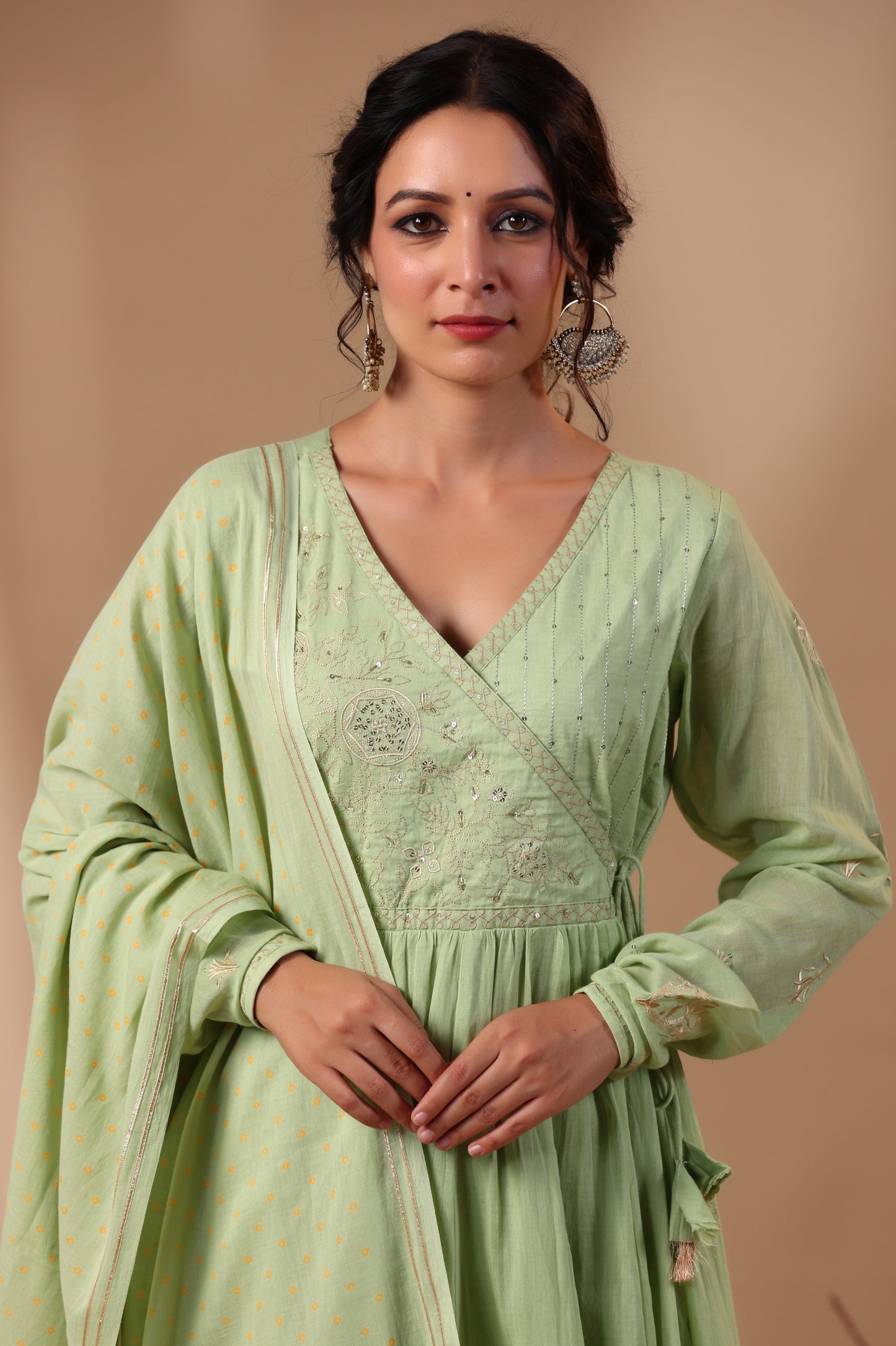 Pista Green Anarkali Set