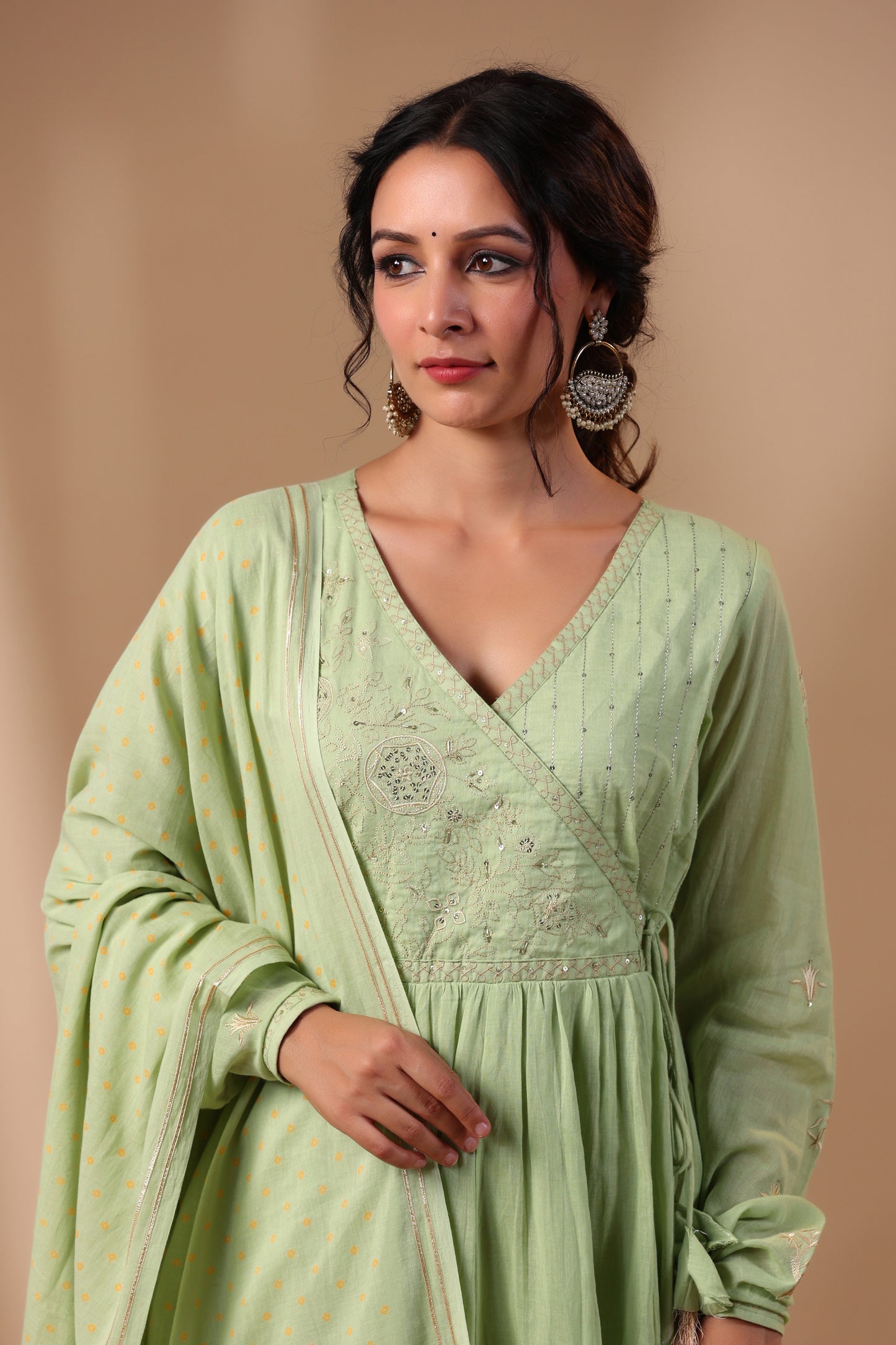 Pista Green Anarkali Set