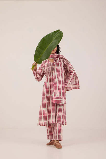 BERRY STRIPE PINTUCK SET with Dupattta