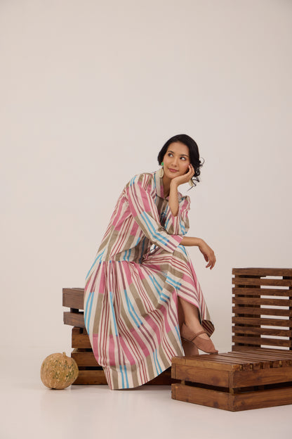 TAFFY TWIRL MIDI SHIRT DRESS