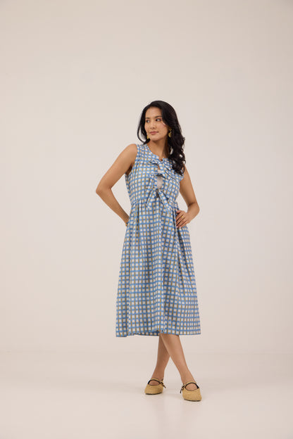 BLUEBERRY BONBON BOWTIE MIDI DRESS