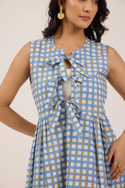 BLUEBERRY BONBON BOWTIE MIDI DRESS