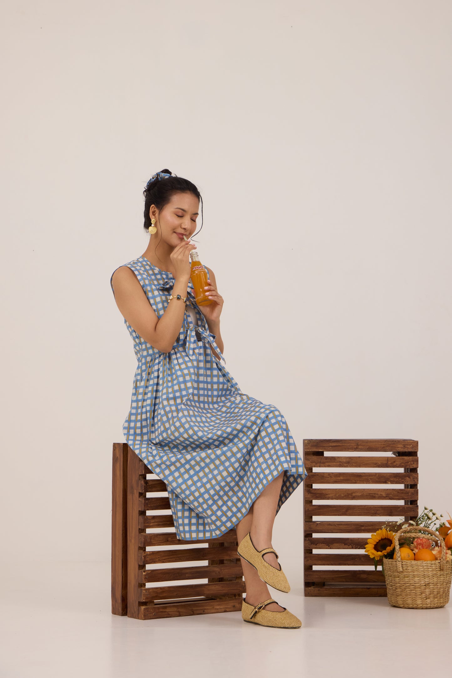 BLUEBERRY BONBON BOWTIE MIDI DRESS