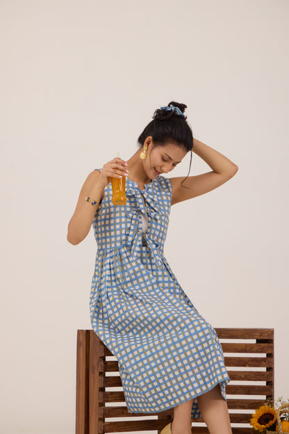 BLUEBERRY BONBON BOWTIE MIDI DRESS