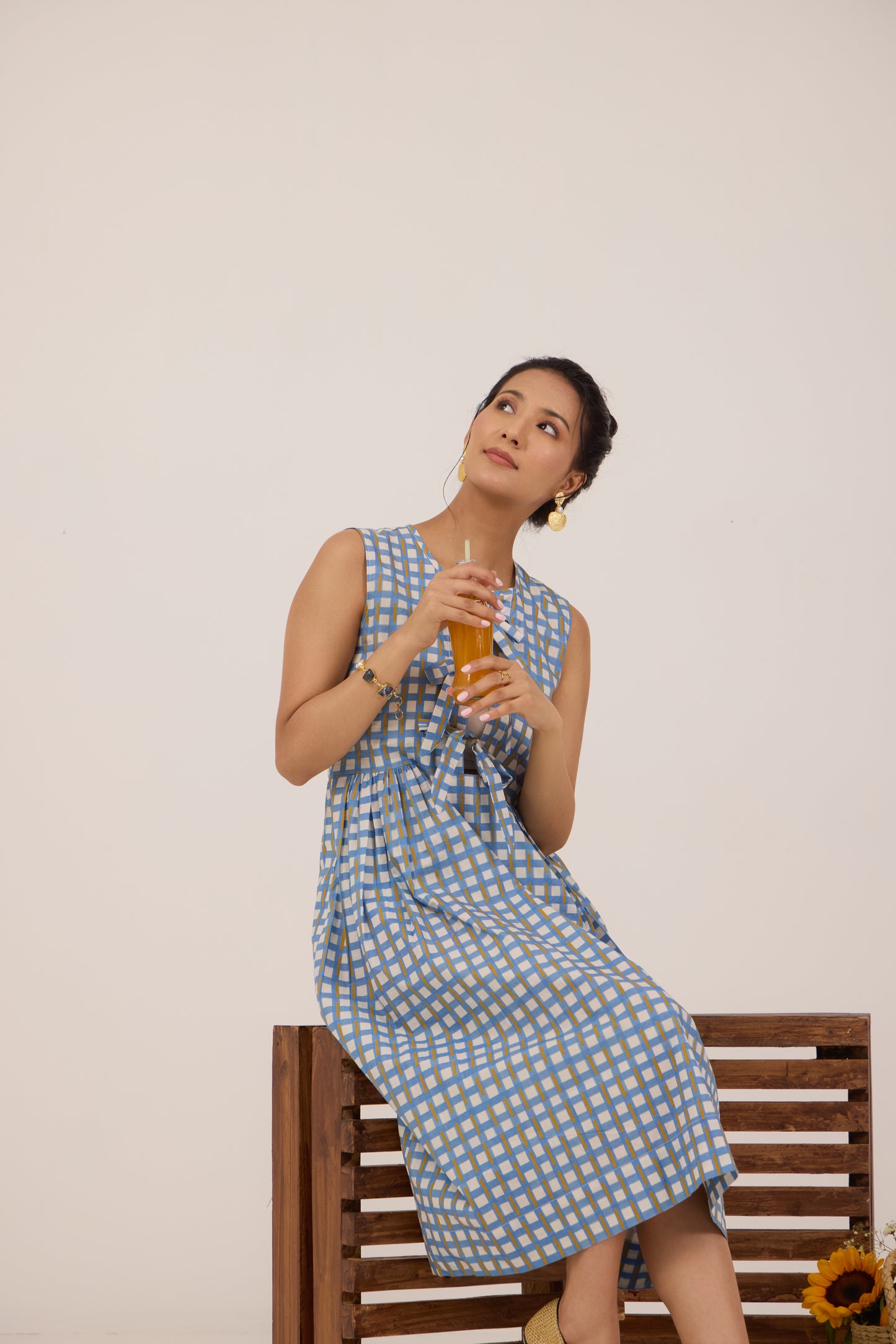 BLUEBERRY BONBON BOWTIE MIDI DRESS