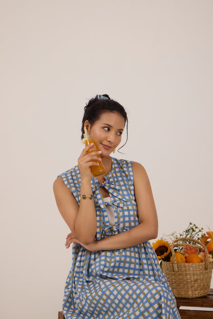 BLUEBERRY BONBON BOWTIE MIDI DRESS