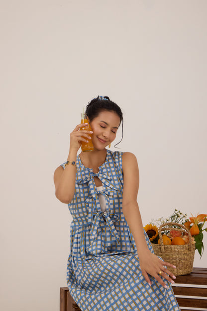 BLUEBERRY BONBON BOWTIE MIDI DRESS