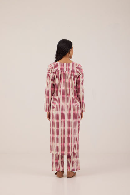 BERRY STRIPE PINTUCK SET without Dupatta