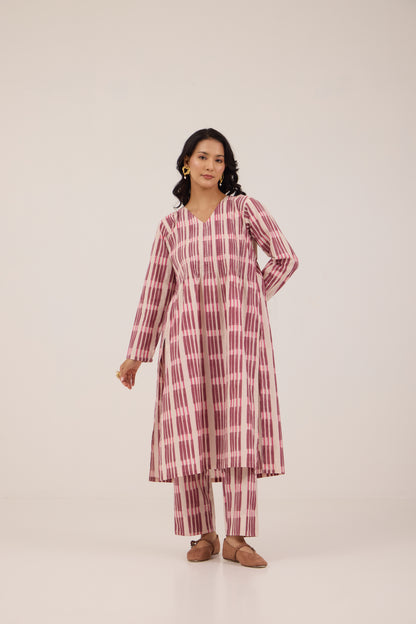 BERRY STRIPE PINTUCK SET without Dupatta