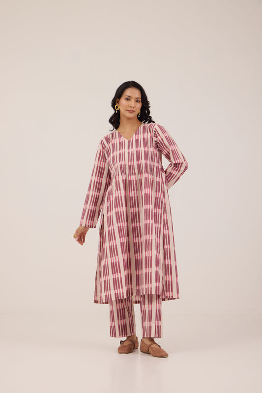 BERRY STRIPE PINTUCK SET without Dupatta
