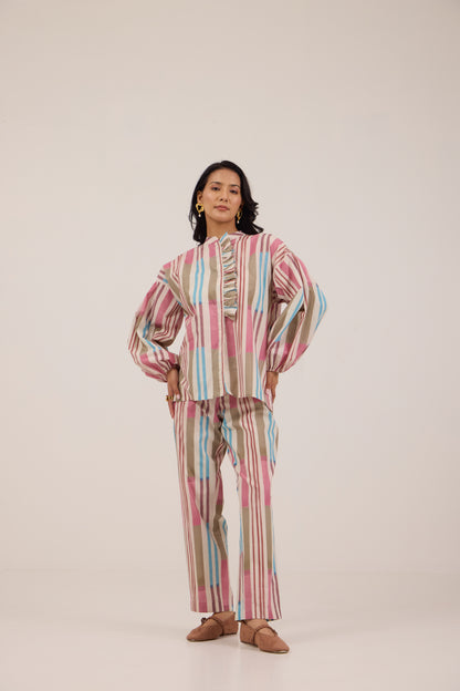 BUBBLEGUM DETAILED COLLAR PANT COORD SET