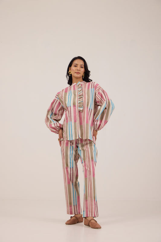 BUBBLEGUM DETAILED COLLAR PANT COORD SET