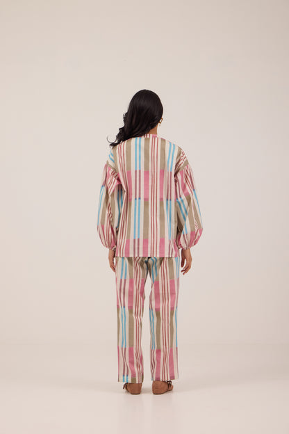 BUBBLEGUM DETAILED COLLAR PANT COORD SET