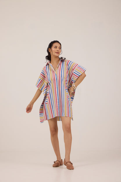 RAINBOW CANDY KAFTAN MINI DRESS
