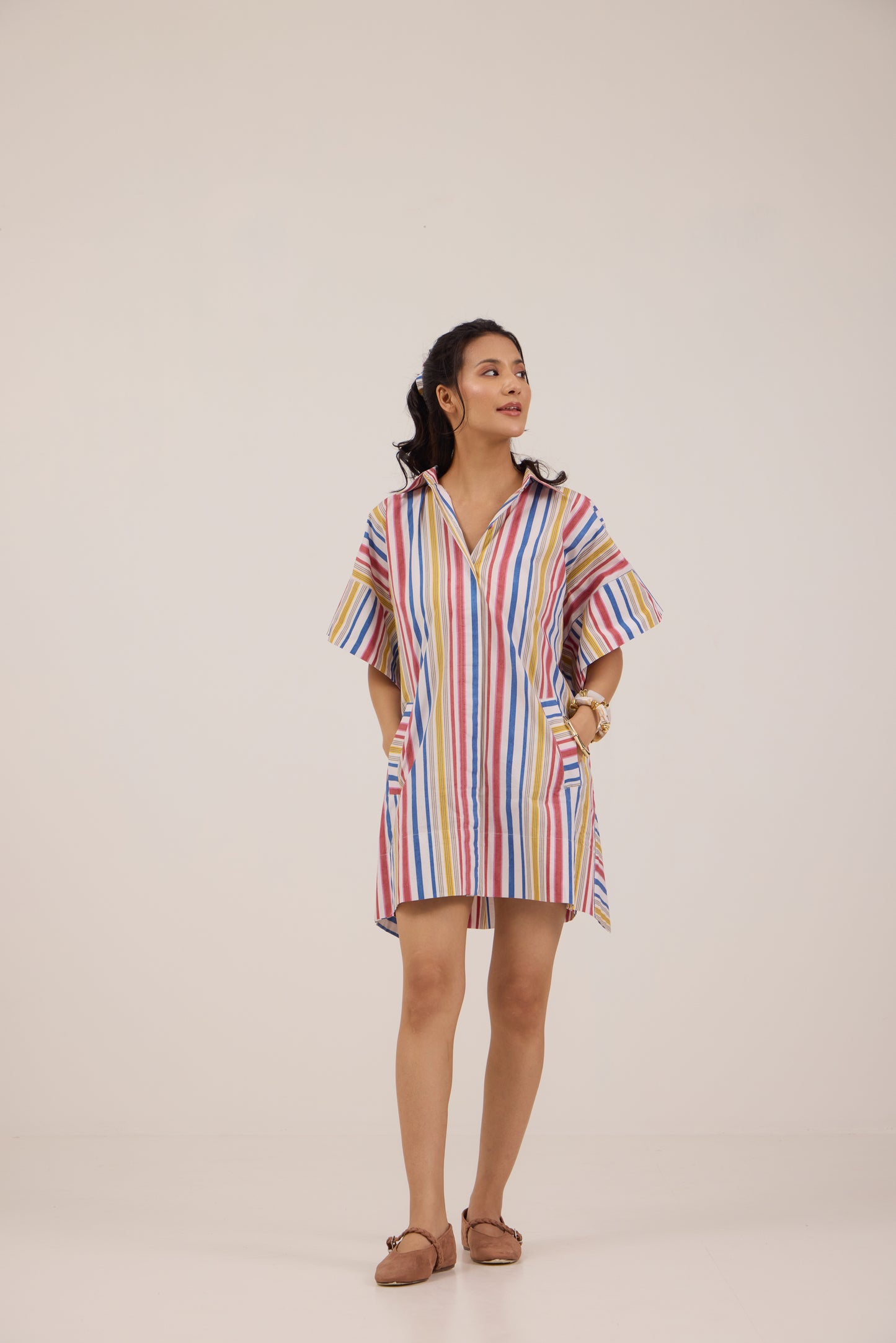 RAINBOW CANDY KAFTAN MINI DRESS
