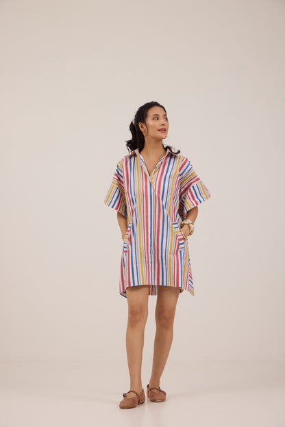 RAINBOW CANDY KAFTAN MINI DRESS