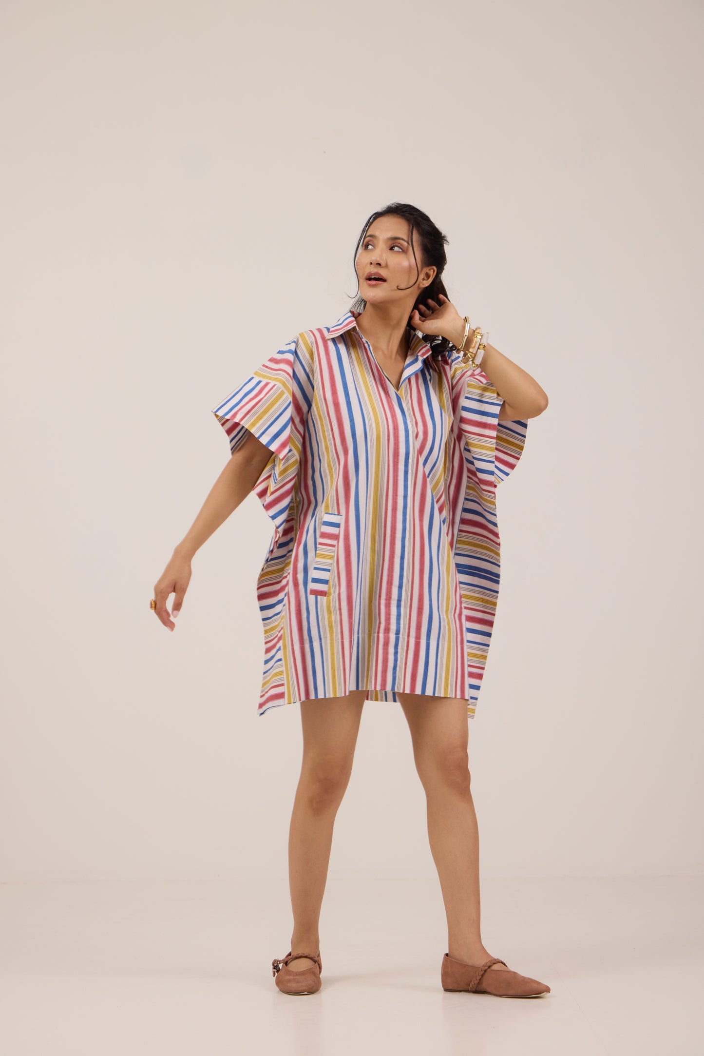 RAINBOW CANDY KAFTAN MINI DRESS