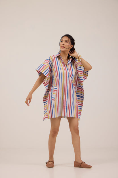 RAINBOW CANDY KAFTAN MINI DRESS