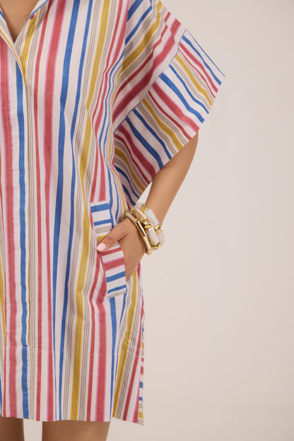 RAINBOW CANDY KAFTAN MINI DRESS