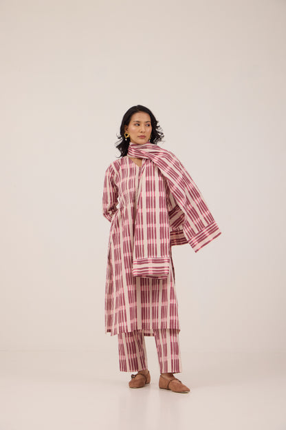 BERRY STRIPE PINTUCK SET with Dupattta