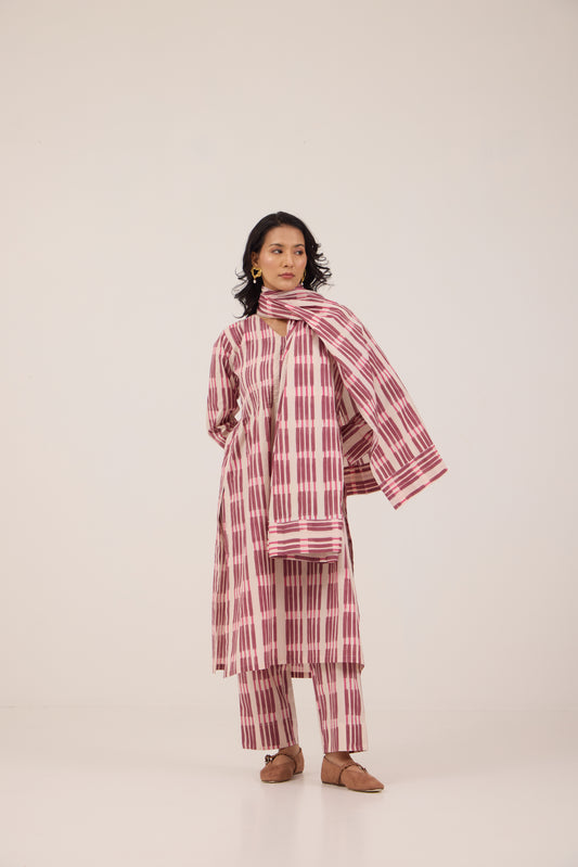 BERRY STRIPE PINTUCK SET with Dupattta