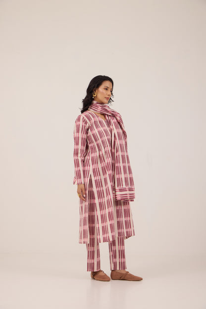 BERRY STRIPE PINTUCK SET with Dupattta