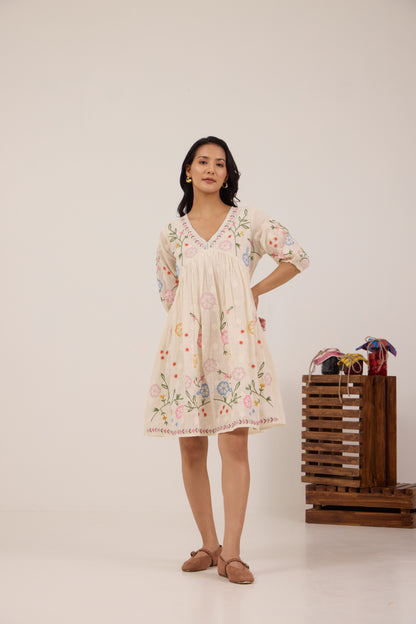 SUGAR BLOSSOM EMBROIDERED MINI DRESS