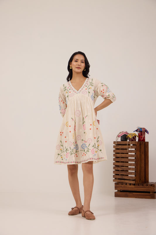 SUGAR BLOSSOM EMBROIDERED MINI DRESS
