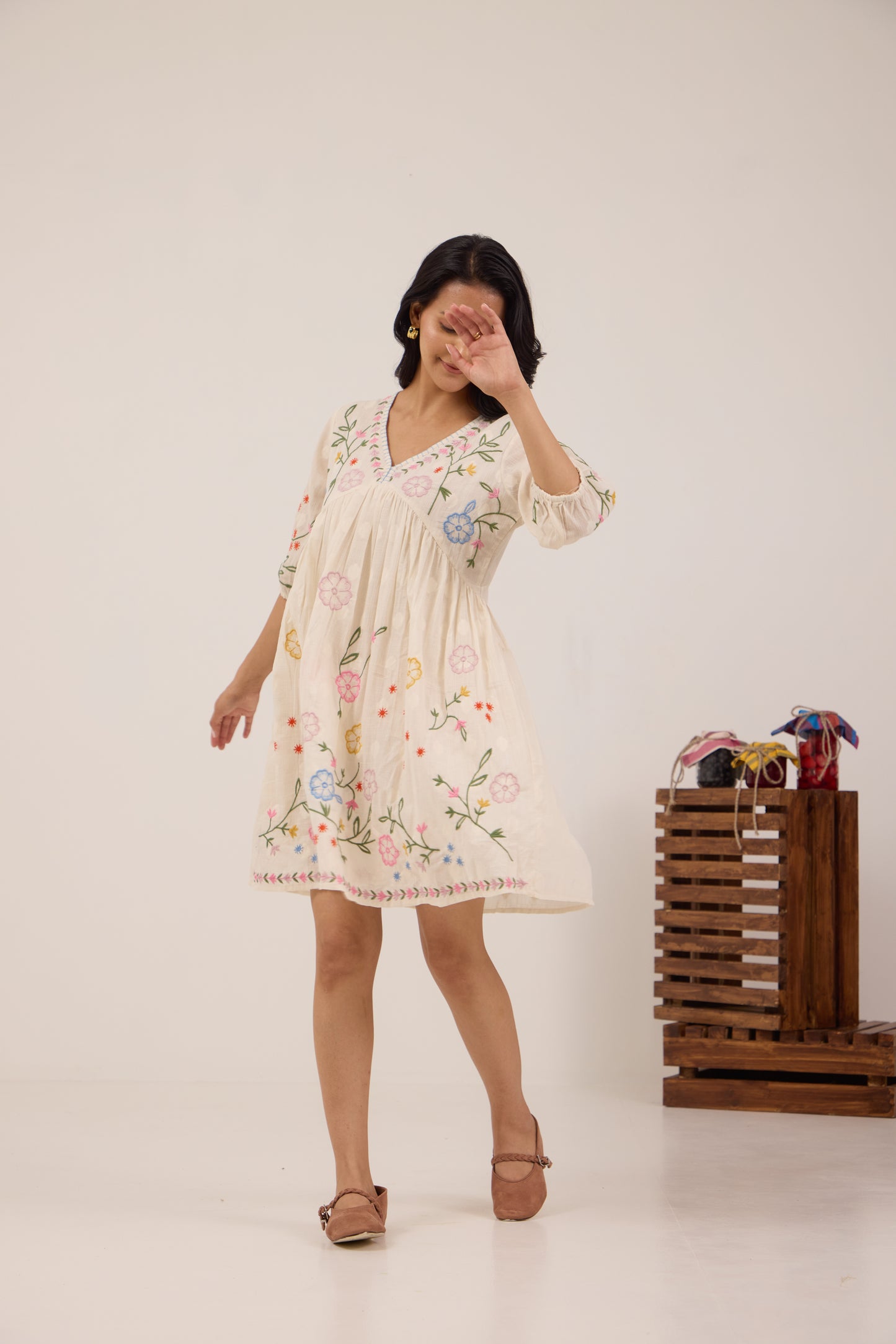 SUGAR BLOSSOM EMBROIDERED MINI DRESS