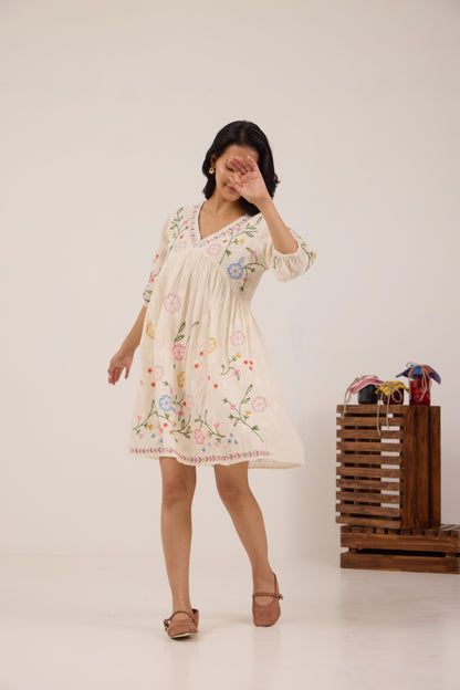 SUGAR BLOSSOM EMBROIDERED MINI DRESS