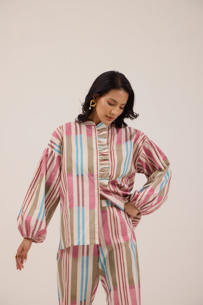BUBBLEGUM DETAILED COLLAR PANT COORD SET