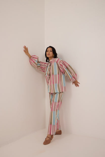 BUBBLEGUM DETAILED COLLAR PANT COORD SET