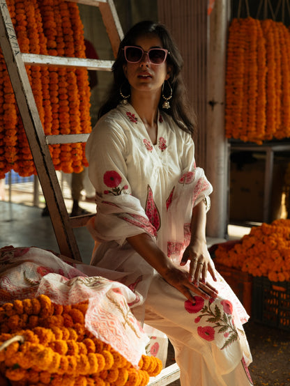 Pink Phool Patti Hand Block Kurta Set