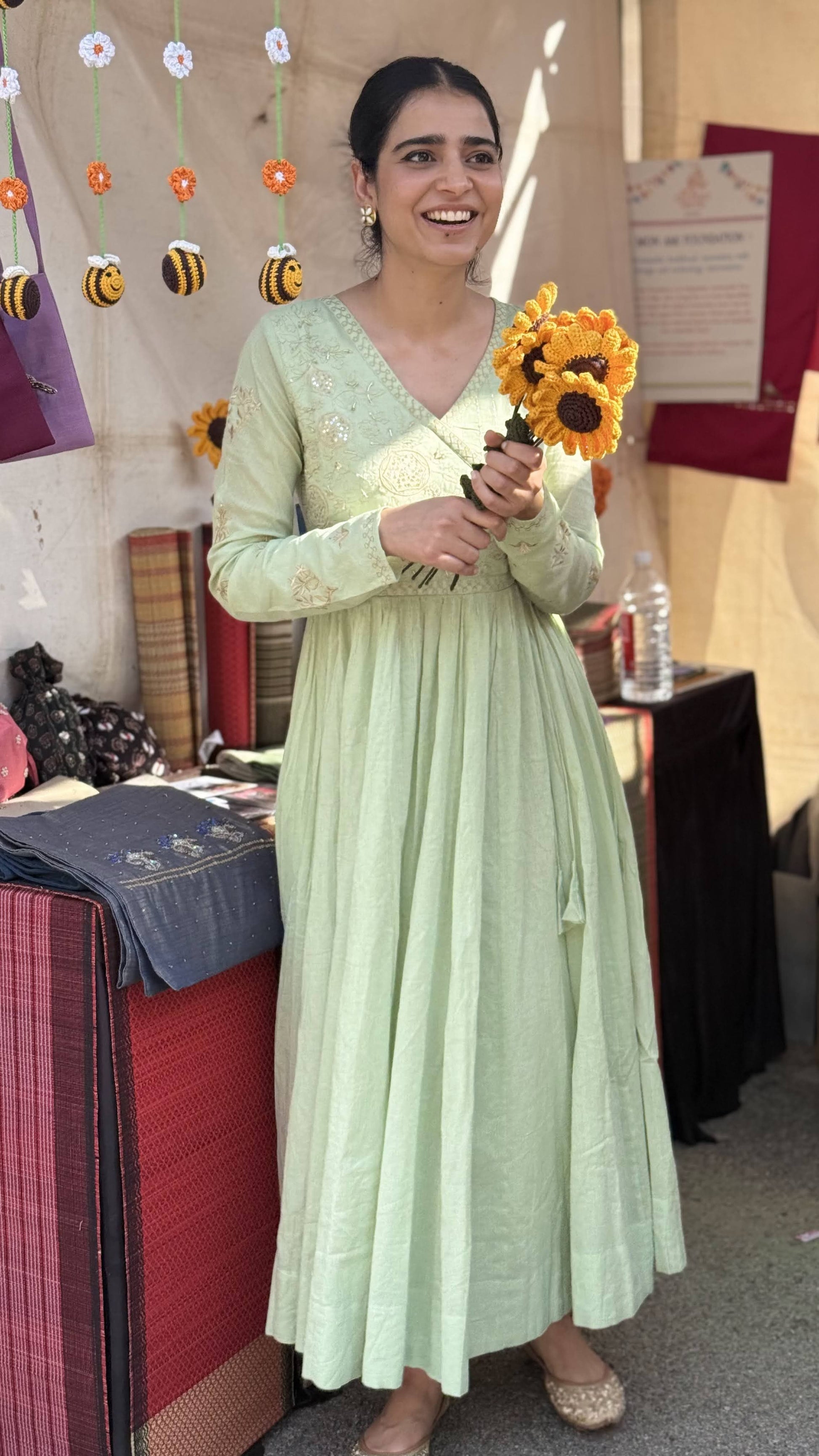 Pista Green Anarkali Set Sunehari Dhaga Pista Green Anarkali Set Sunehari Dhaga