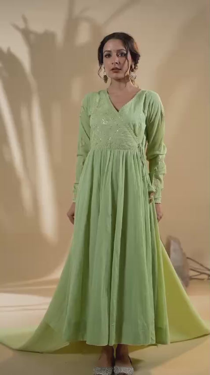 Pista Green Anarkali Set